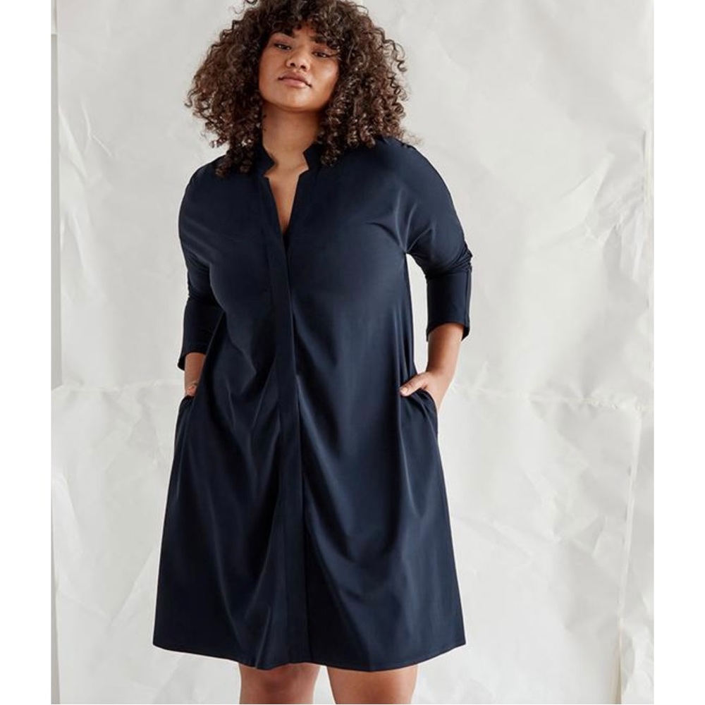 Aday Something Borrowed Jet Set Travel Snap Front Dress in Midnight Size L